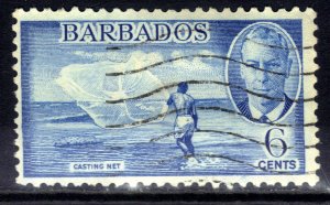 Barbados 1950 KGV1 6 ct Light Blue Casting Net used SG 275 ( J562 )