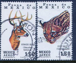 MEXICO C581-C582, Fauna of Mexico Mule Deer and Ocelot. USED (807)