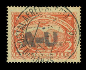 COLOMBIA 1923 AIRMAIL - SCADTA -ARGENTINA/URU A-U handstamp 2p Sc CLAU20 used