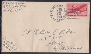 United States - Jun 1943 APO 882 Karachi Air Mail Cover to States