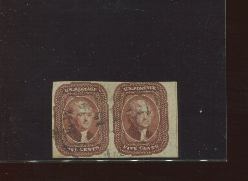 Scott 12 Jefferson Used Imperf Margin Pair of 2 Stamps w/ PF Cert (Stock 12-pf1)