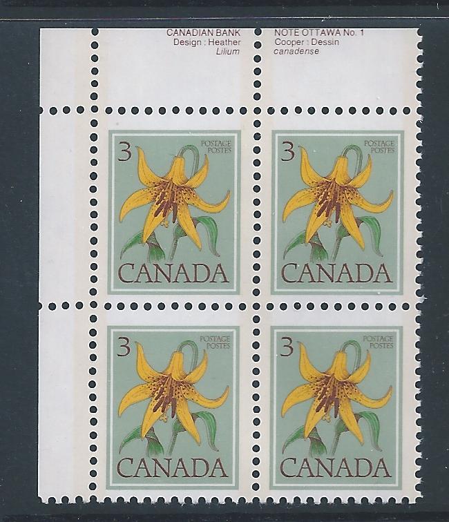 Canada #708 UL PL BL Canada Lily 3¢ MNH2