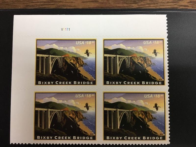 4439 $18.30 Bixby Creek  Plate Block Of 4.  MNH