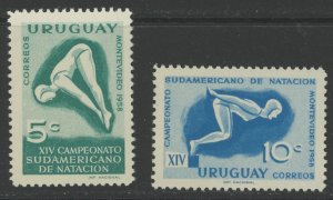 Uruguay 628-9 ** mint NH swimming diver (2401 140)