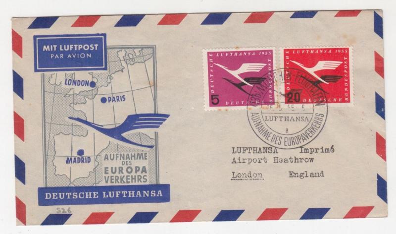 GERMANY, 1955 LUFTHANSA, MUNICH to LONDON First Flight cover.