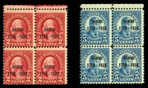 United States, 1910-30 #647-648 Cat$115+, 1928 Hawaii, set of two in blocks o...