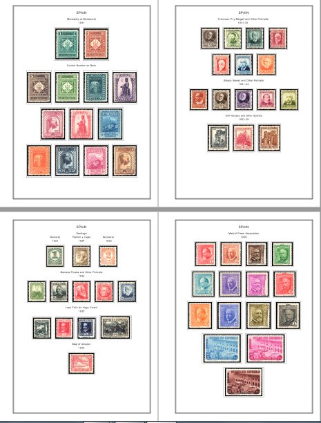 COLOR PRINTED SPAIN 1850-1940 STAMP ALBUM PAGES (42 illustrated pages)