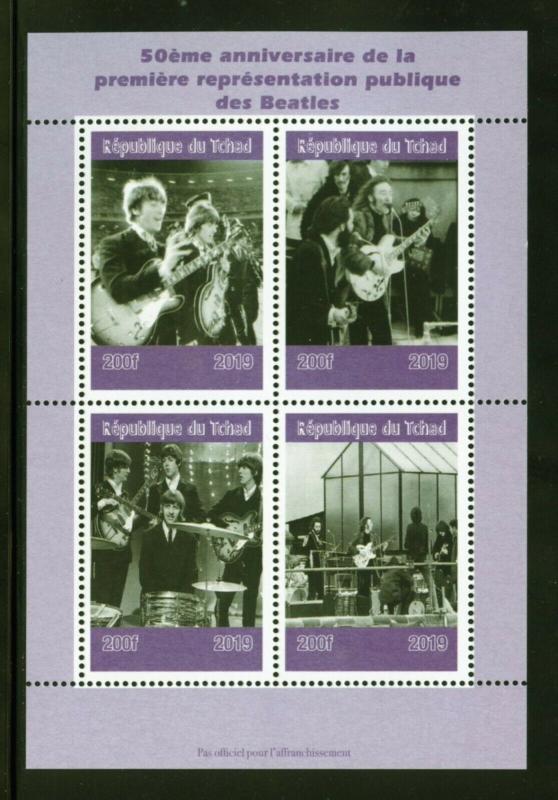 CHAD  2019  50th ANNIVERSARY OF THE BEATLES   SHEET OF FOUR  MINT NH