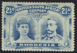 RHODESIA 1910 KGV DOUBLE HEAD 21/2D PERF 15