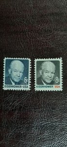 US Scott # 1393-1394; 6c, 8c Eisenhower, 1970; MNH, og; VF centering