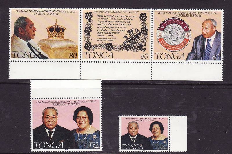 Tonga-Sc#819-21- id2-Unused NH set-King Tauta'ahau-25th Coronation-1992-