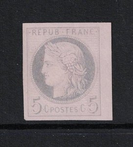 France 1870 M Yon Plate Proof 5c Dark Pink Hinge Rem No Gum - S17036