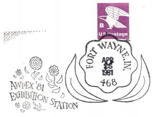 US SPECIAL PICTORIAL POSTMARK COVER FORT WAYNE INDIANA AWPEX '81 EXHIBITION STA