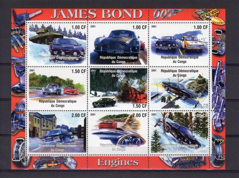 Congo 2001 JAMES BOND 007 CARS Sheet Perforated Mint (NH)