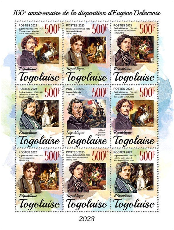 Togo - 2023 French Artist Eugene Delacroix - 9 Stamp Sheet - TG230249f43