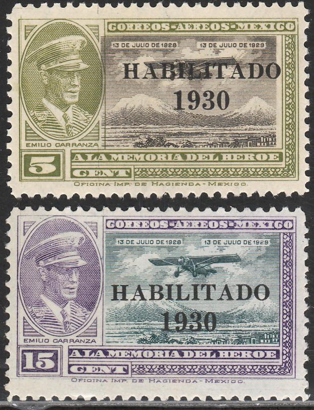 MEXICO C29-C30, HABILITADO 1930, CAPT. E. CARRANZA. UNUSED, H OG. F-VF..