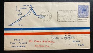1929 Nassau Bahamas First Flight Airmail Cover FFC To Miami FL USA FAM7