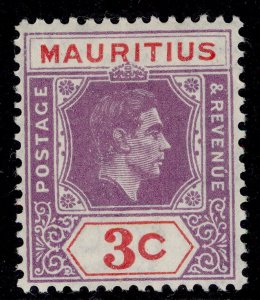 MAURITIUS GVI SG253d, 3c reddish lilac & red, NH MINT.