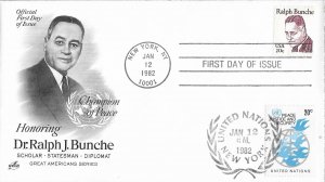 1982 FDC, #1860, Ralph Bunche, 5 diff. cachets