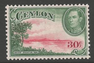 CEYLON SG393 1938 30c CARMINE & GREEN MTD MINT