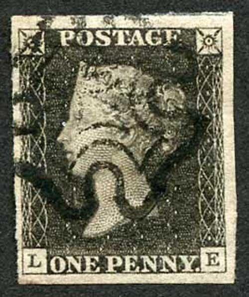 Penny Black (LE) Plate 6 Big Margins SUPERB used (horizontal crease)