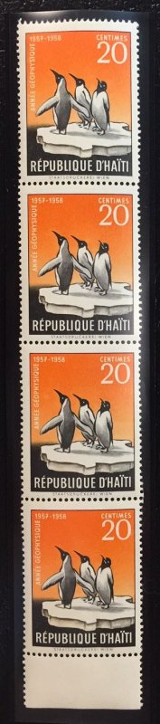 Haiti #425 Mint strip of 4 stamps (Penguins 20c) (MNH) 1957-1958