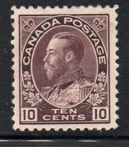 Canada Sc 116 1912 10c plum G V Admiral stamp mint