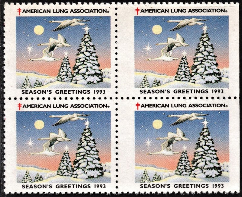 WX316* American Lung Association Christmas Seal Block of Four (1993) MNH