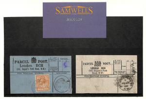 GB Parcel Post Labels *Regent's Park Rd* London matched pair (2)1906/1914 MS1539 