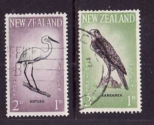 New Zealand-Sc#B61-2-used semi-postal set-Birds-Falcon-Great White Egret-1961-