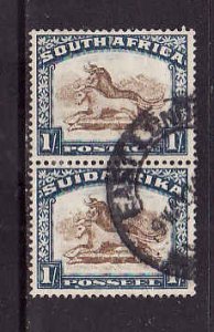 South Africa-Sc#29-used pair-1sh dp bl & bis brn-Gnu-1927-8-