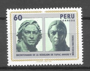 PERU 1981 TUPAC AMARU AND MICAELA BASTIDAS REBELION HISTORY MI 1192 YT. 694 MNH