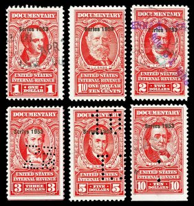 Scott R633,R634,R636,R639,R642,R643 $1-$10 1953 Revenues Unused/Used Cat $15.45