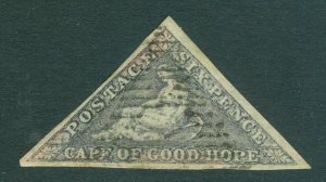 SG 7d Cape of good hope 1855-63. 6d slate purple/blue paper. Very fine used...