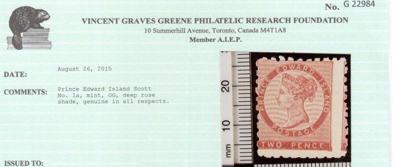 Prince Edward Island #1a Mint Misperf Variety **With Certificate**