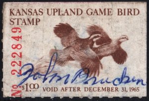 Kansas Wooten #5 Upland Game Bird Stamp (1965) Signed