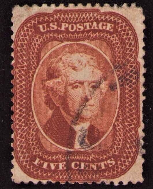 US Scott #28 TyI 1857  5c Red Brown Franklin