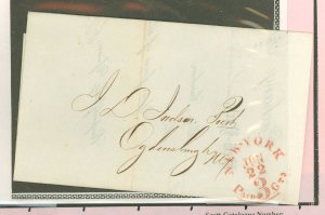 US  1855 Stampless folded cover postmarked New York, paid 3 cts., Jun 22 from the American Exchange Bank, New York. In busines