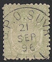 FIJI 1893 Sc 56 Used VF 2d Canoe SOTN P.O. SUVA 1896 postmark/cancel