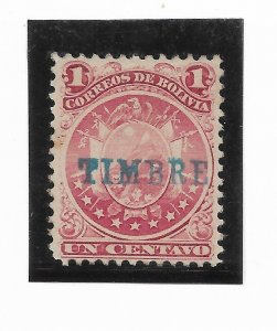 BOLIVIA 1893 COAT OF ARMS 1 CENT RED OVERPRINTED TIMBRE MICHEL S10A MINT HINGED