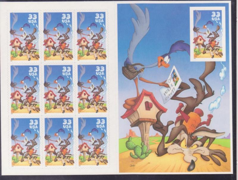 3391 3391a Wile E Coyote Road Runner 2000 33c MNH Sheet Pane