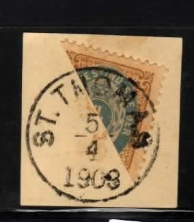 Danish West Indies 18a cancelled on piece bisected stamp