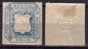 ITALY STAMPS. 1861,REVENUE FISCAL TAX FOREIGN AFFAIRS MH