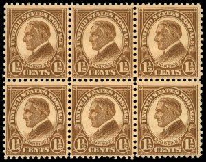 US Sc 633 MNH/MH BLOCK of 6 - 1927 1½¢ - Harding - See Description