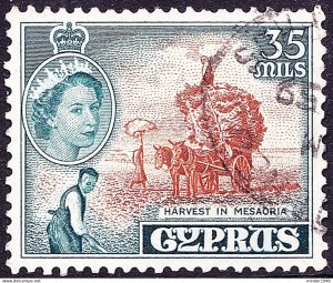 CYPRUS 1955 QEII 35m Orange-Brown & Deep Turquoise-Blue SG181 FU