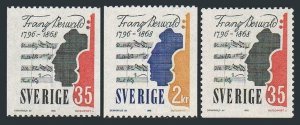 Sweden 773-775,MNH.Michel 601c-602C,602D. Franz Berwald,composer,1968.Violin.