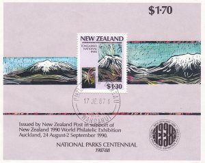 SC879a New Zealand 1987 National Parks miniature sheet used