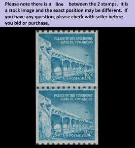 US 1054A Palace of the Governors Santa Fe 1¼c coil joint line pair (2) MNH 1960