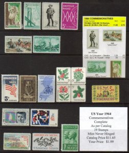 US 1964 Year Set, Complete Commemoratives, Mint Never Hinged, FREE SHIPPING