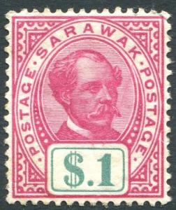 SARAWAK-1899 $1 Rose-Carmine & Green Sg 47  LIGHTLY MOUNTED MINT V23479
